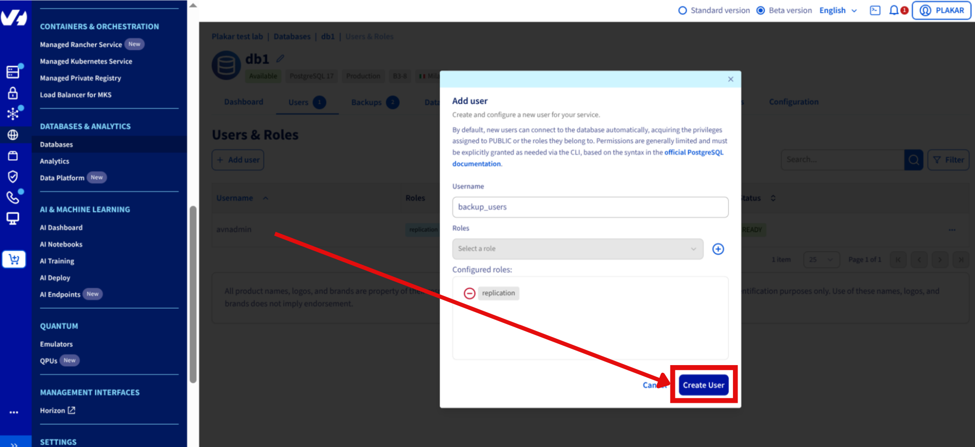 Create Backup User