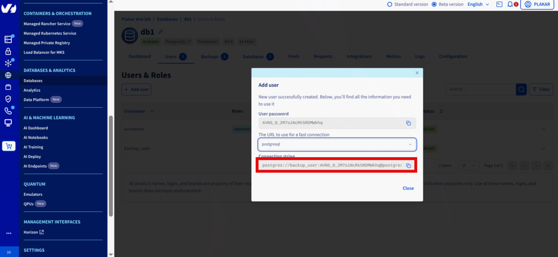 Create Backup User