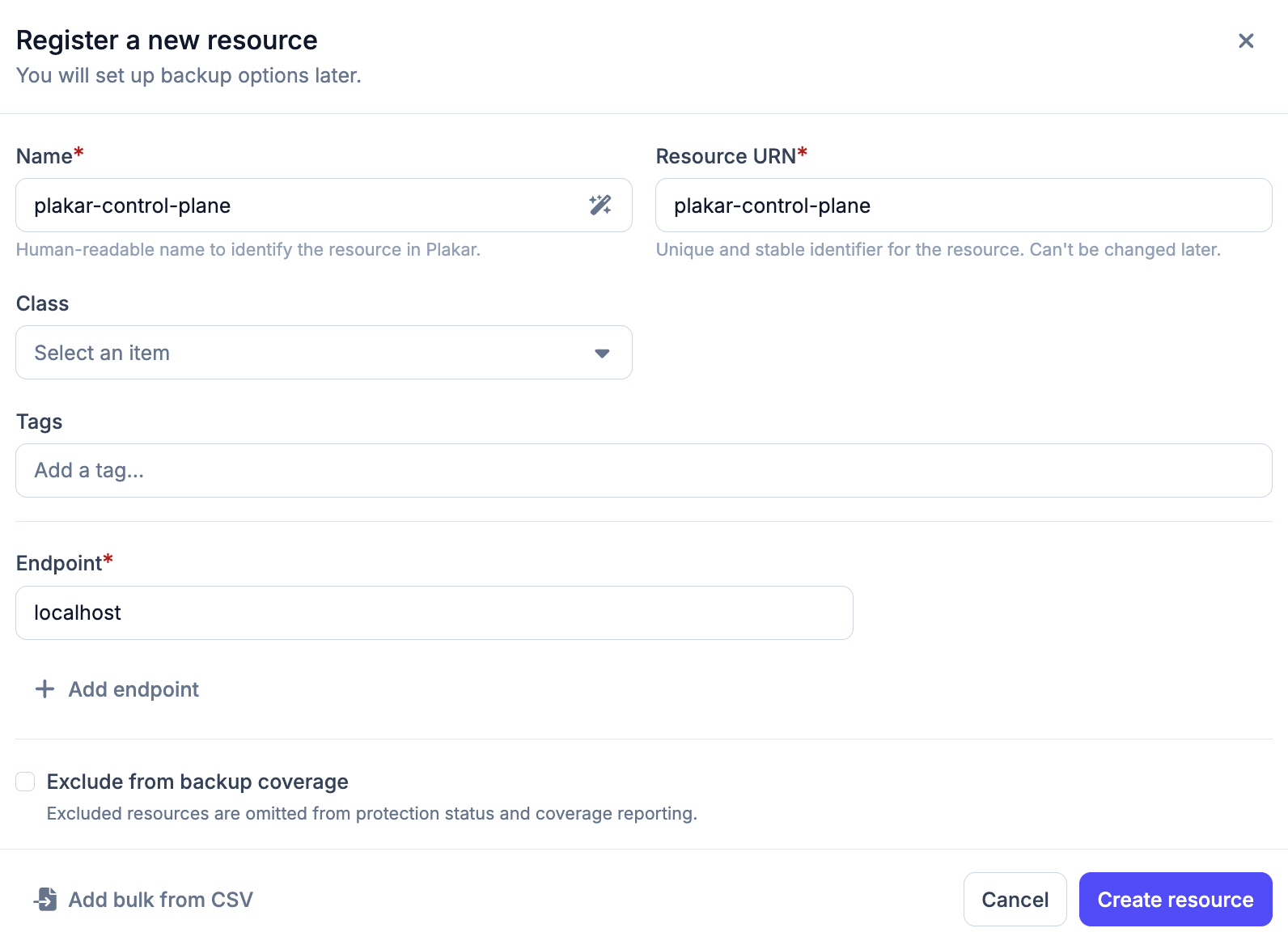 Add the Plakar Control Plane resource