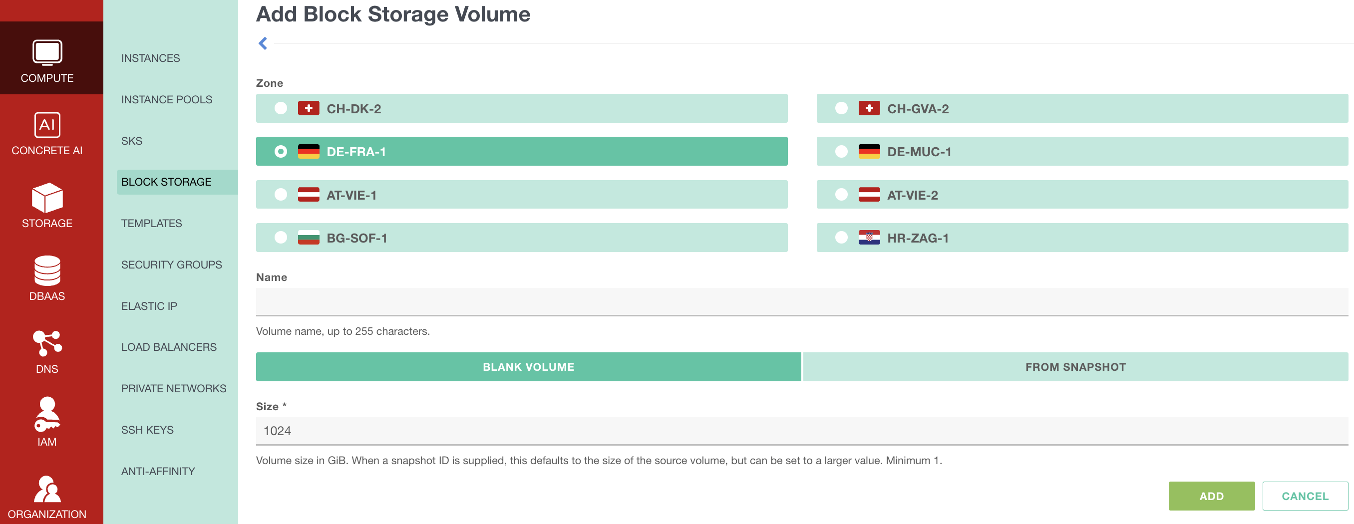 Creating an Exoscale Block Storage volume