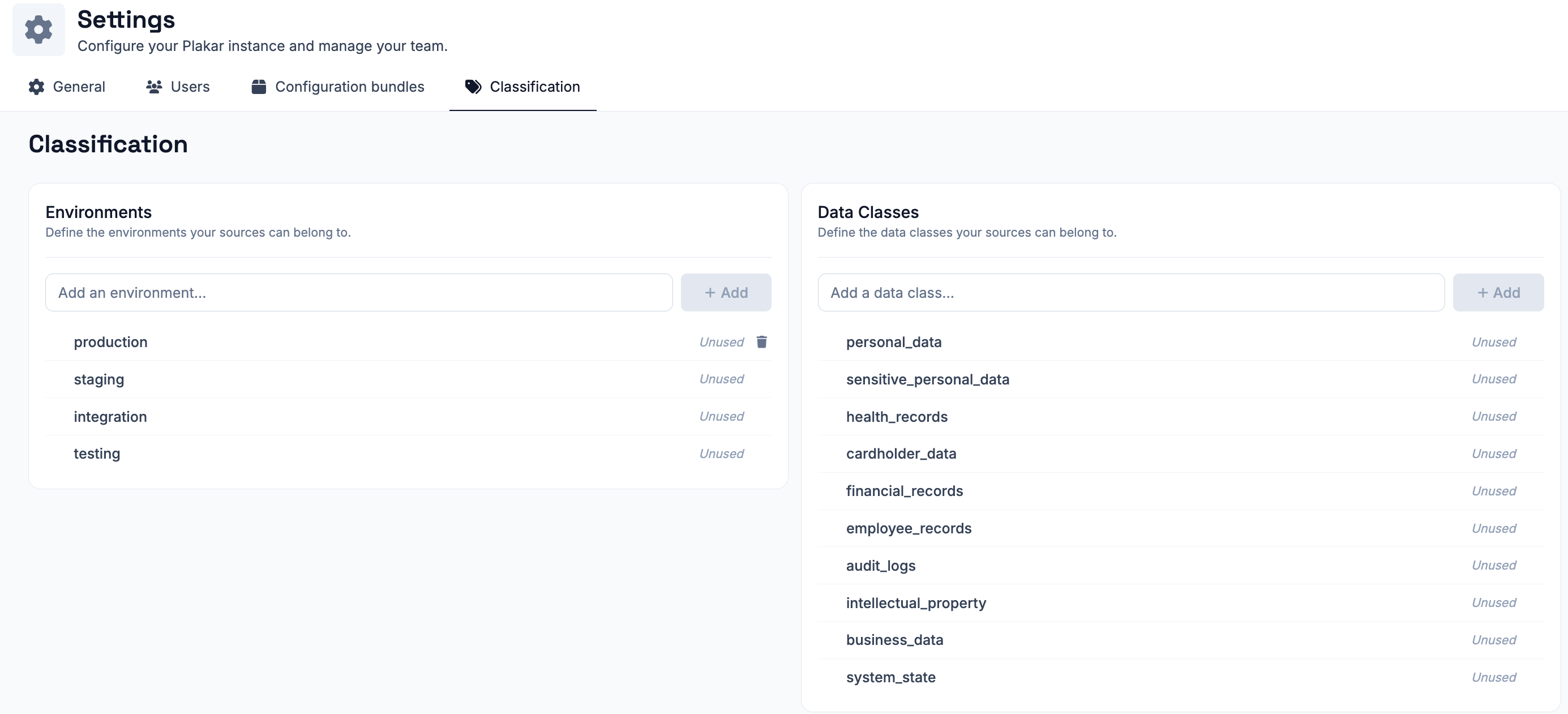 Creating and deleting environments and data classes