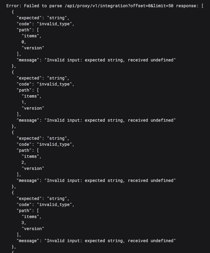 A Zod error in the browser console