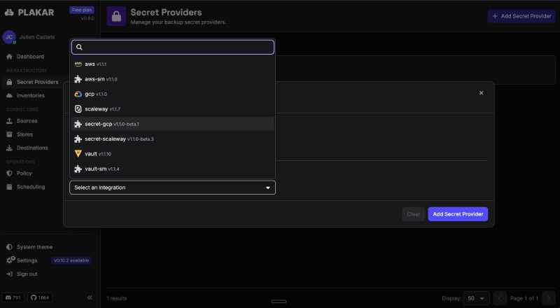 Plakar Control Plane — secret providers
